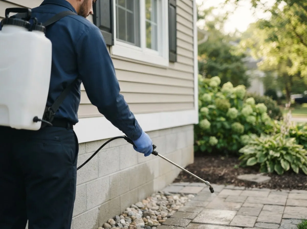 Pest control technician inspecting a home in Bethalto, IL